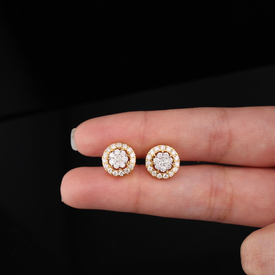 10K Diamond Round Earrings Yellow Gold