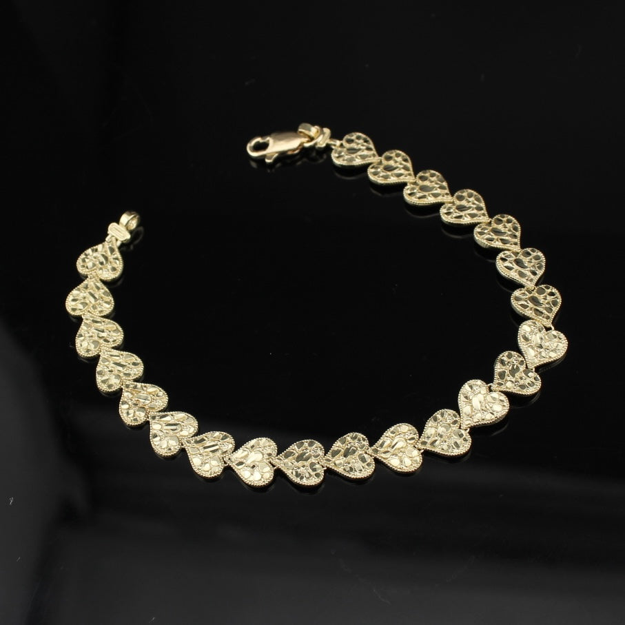 Pulsera de corazón de pepita de oro de 10K auténtico
