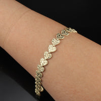 Pulsera de corazón de pepita de oro de 10K auténtico