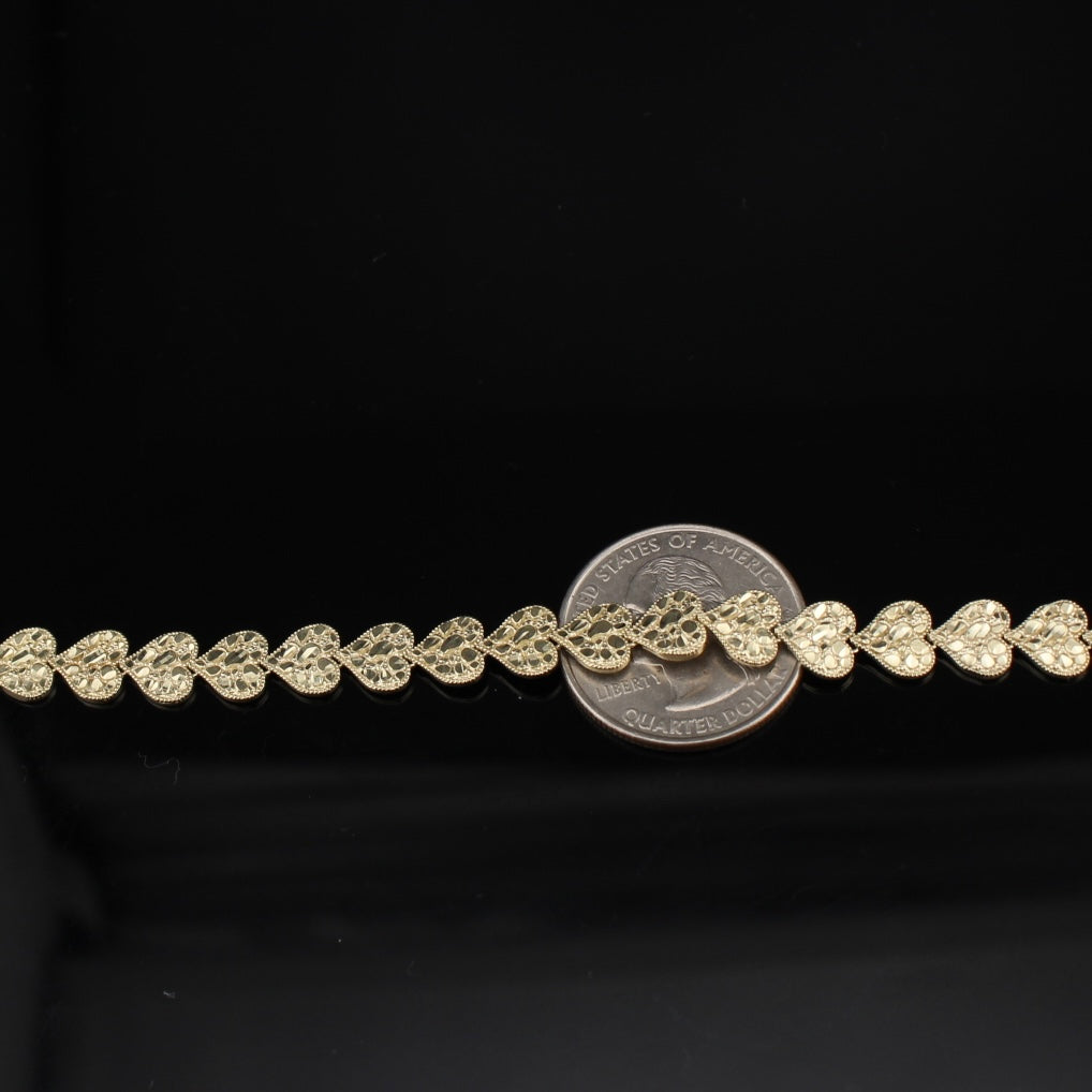 Pulsera de corazón de pepita de oro de 10K auténtico