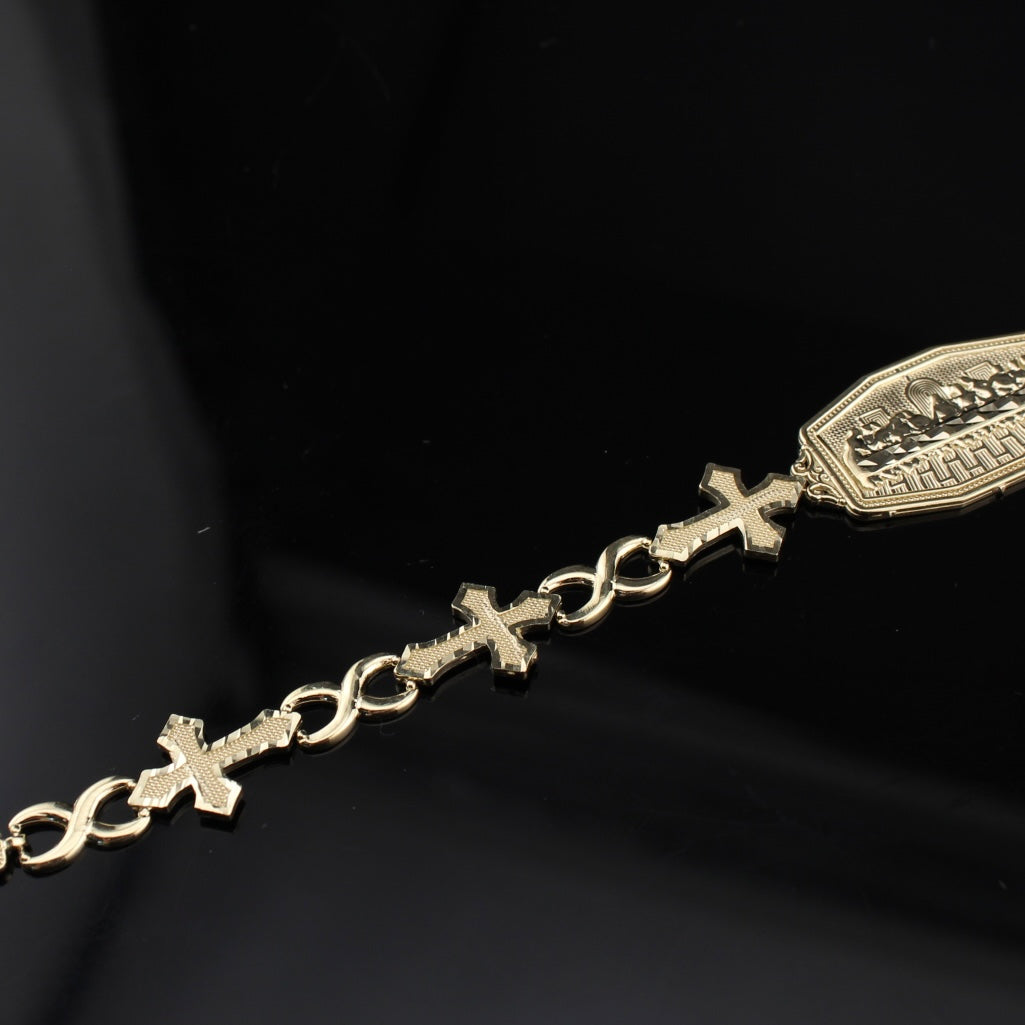 Pulsera de oro de 10K con cruz de la Última Cena auténtica
