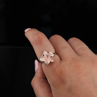 Anillo de flor de oro de 10K auténtico