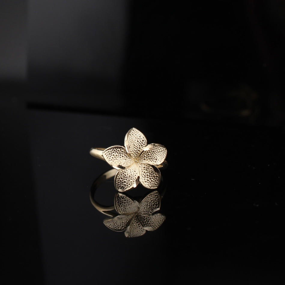 Anillo de flor de oro de 10K auténtico