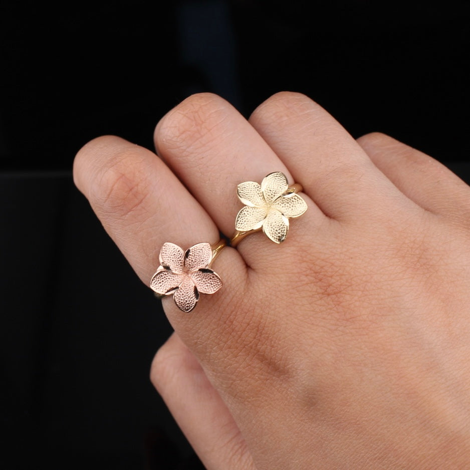 Anillo de flor de oro de 10K auténtico