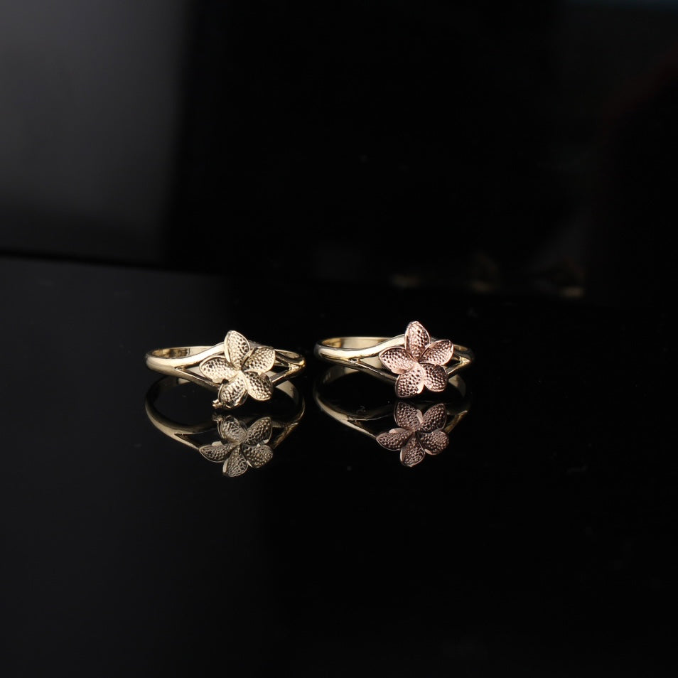 Anillo de flor de oro de 10K auténtico