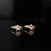 Anillo de flor de oro de 10K auténtico