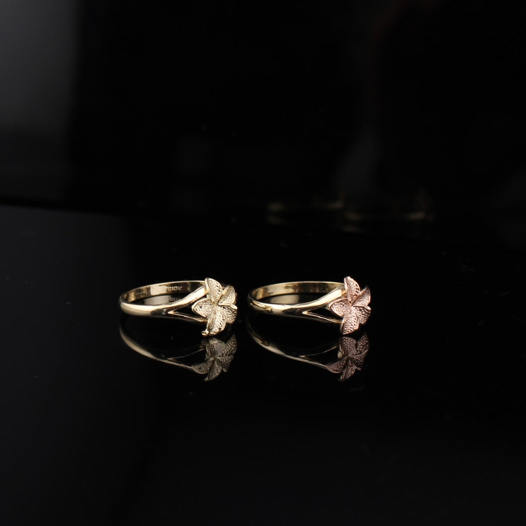 Anillo de flor de oro de 10K auténtico