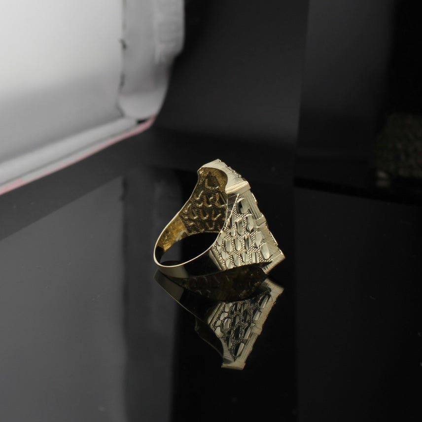 Anillo grande de pepita de oro de 10K auténtico