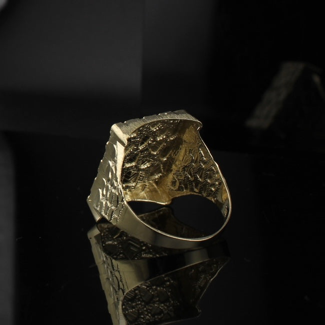 Anillo grande de pepita de oro de 10K auténtico