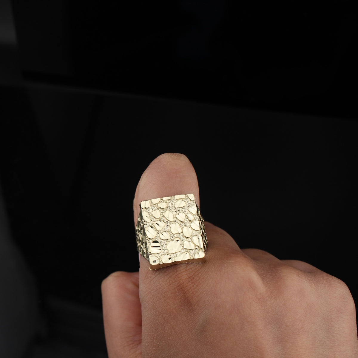 Anillo grande de pepita de oro de 10K auténtico