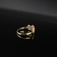 Anillo de flor de hibisco de oro rosa de 10 quilates auténtico