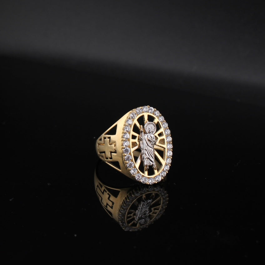 Anillo grande de oro de 10K auténtico con cruz de San Judas