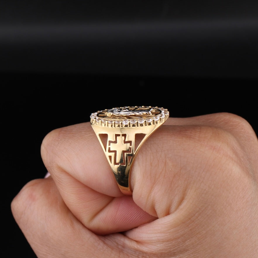 Anillo grande de oro de 10K auténtico con cruz de San Judas