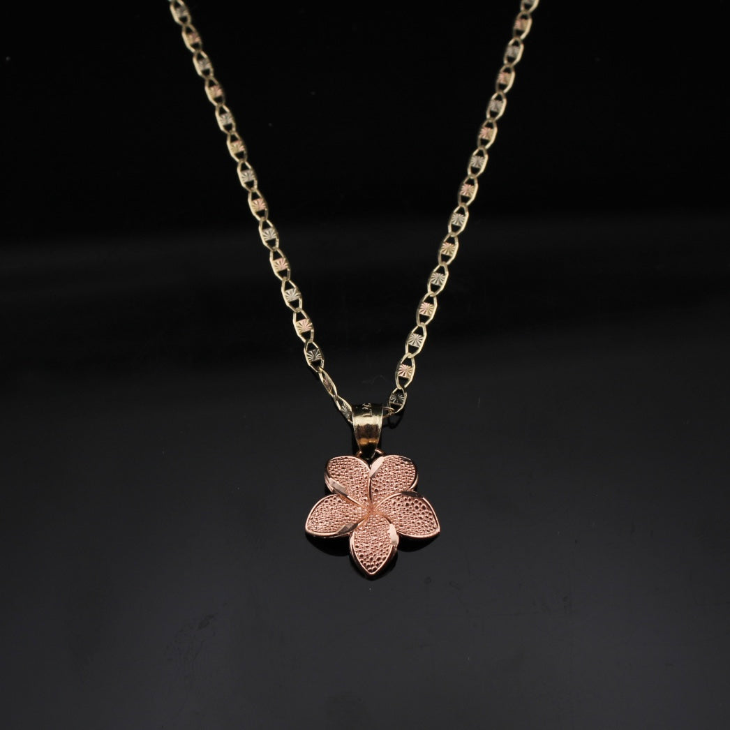 Real 10K Gold Hibiscus Flower Necklace with Chain