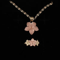 Real 10K Rose Gold Plomera Flower Necklace & Ring