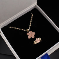 Real 10K Rose Gold Plomera Flower Necklace & Ring