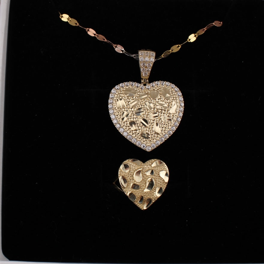 Juego de Collar y Anillo de Oro de 10K con Corazón de Pepita Genuina