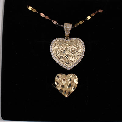 10K Nugget Heart Necklace & Ring Set