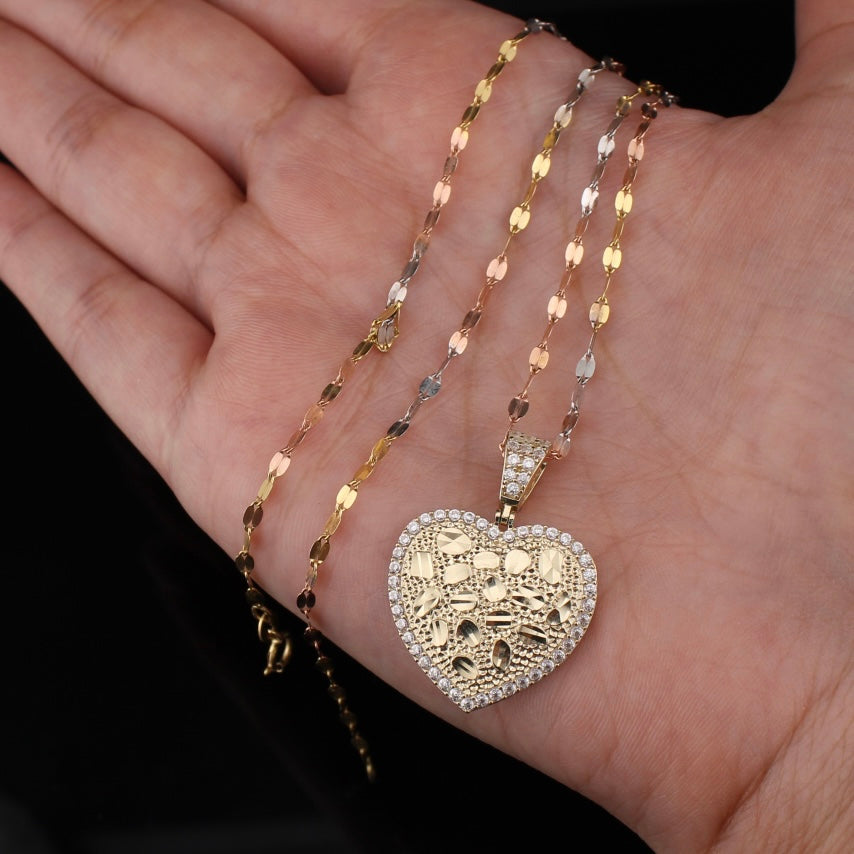 Collar de Corazón con Pepita de Oro de 10K auténtico