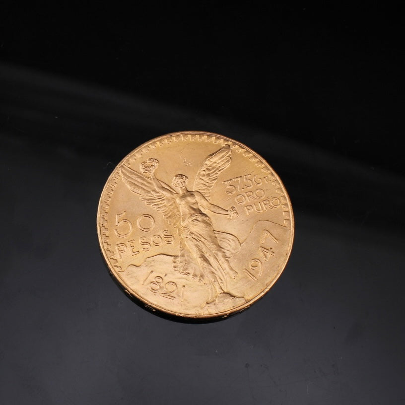 22k Original Centenario 50 Pesos Coin 42g in 14K gold - on black background - ICEbyAK