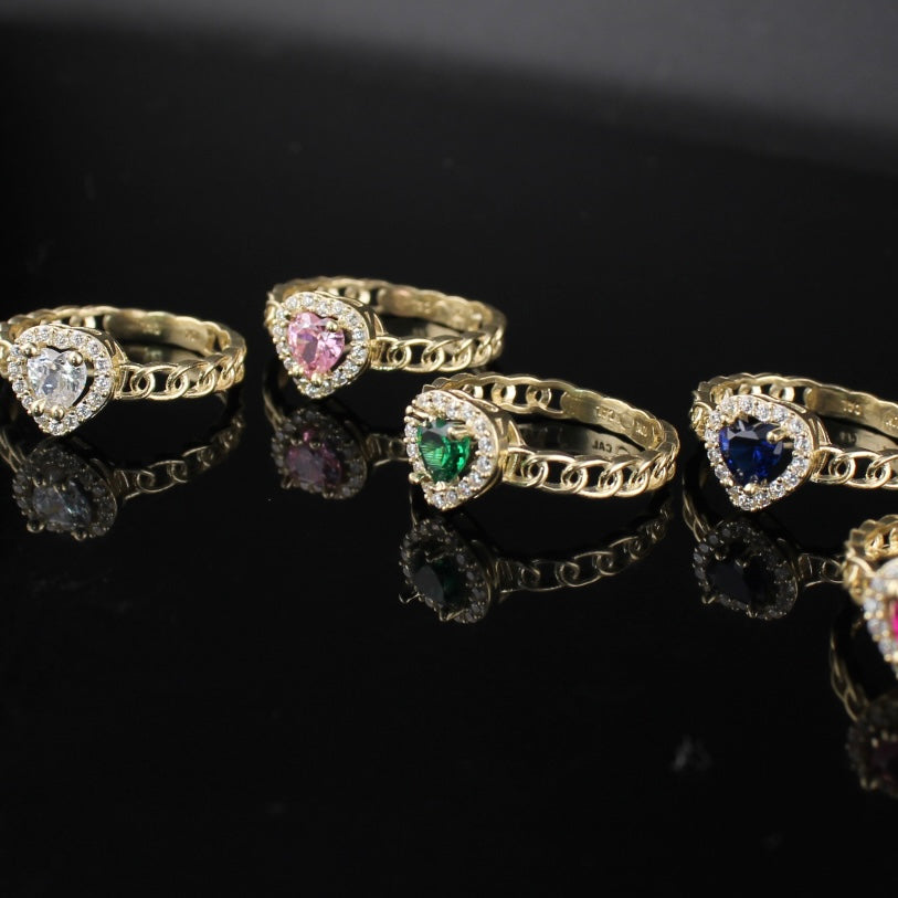 Real 10K Gold Heart Birthstone Ring
