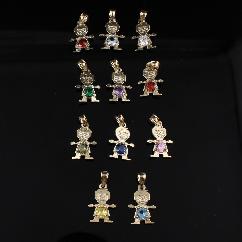 Real 10K Gold Boy Girl Birthstone Pendant