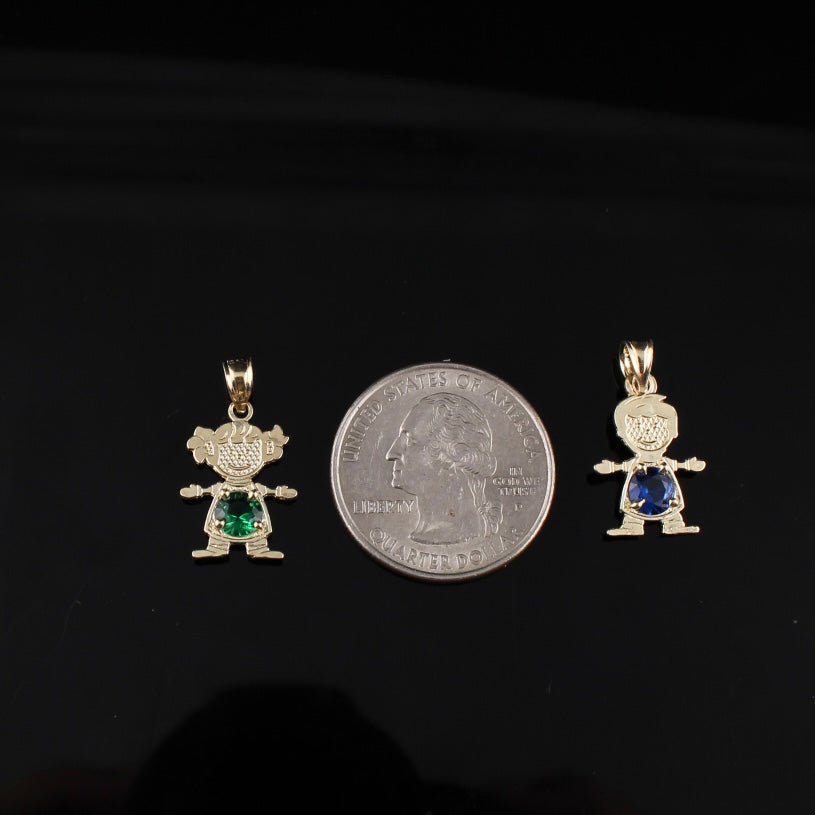Real 10K Gold Boy Girl Birthstone Pendant