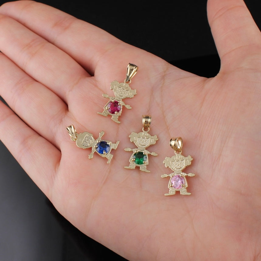 Real 10K Gold Boy Girl Birthstone Pendant