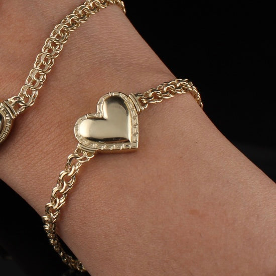 Conjunto de cadena y pulsera de corazón Chino de oro de 10K auténtico
