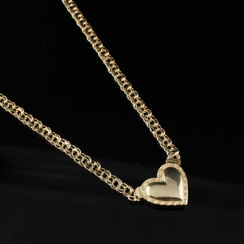 Real 10K Gold 4mm Chino Heart Chain Necklace