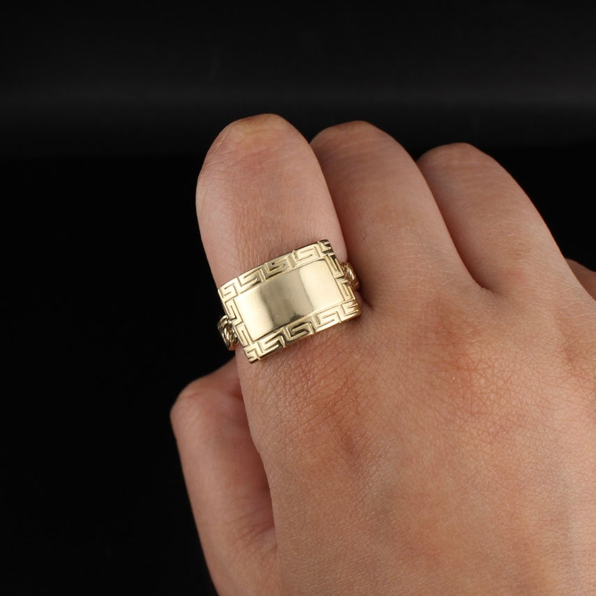 Anillo de oro macizo de 10 quilates con diseño Chino ID