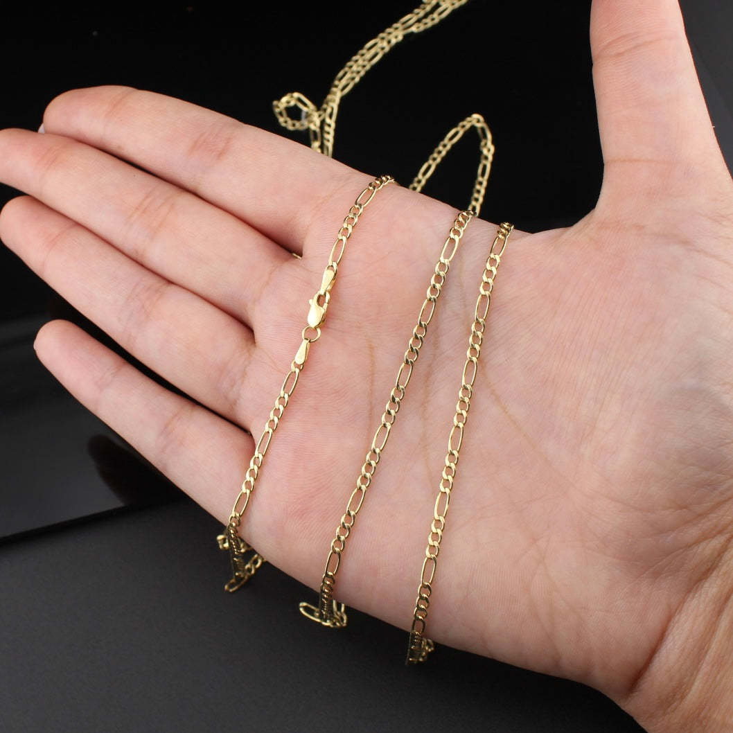 Real 10K Gold 2.5mm Figaro Chain