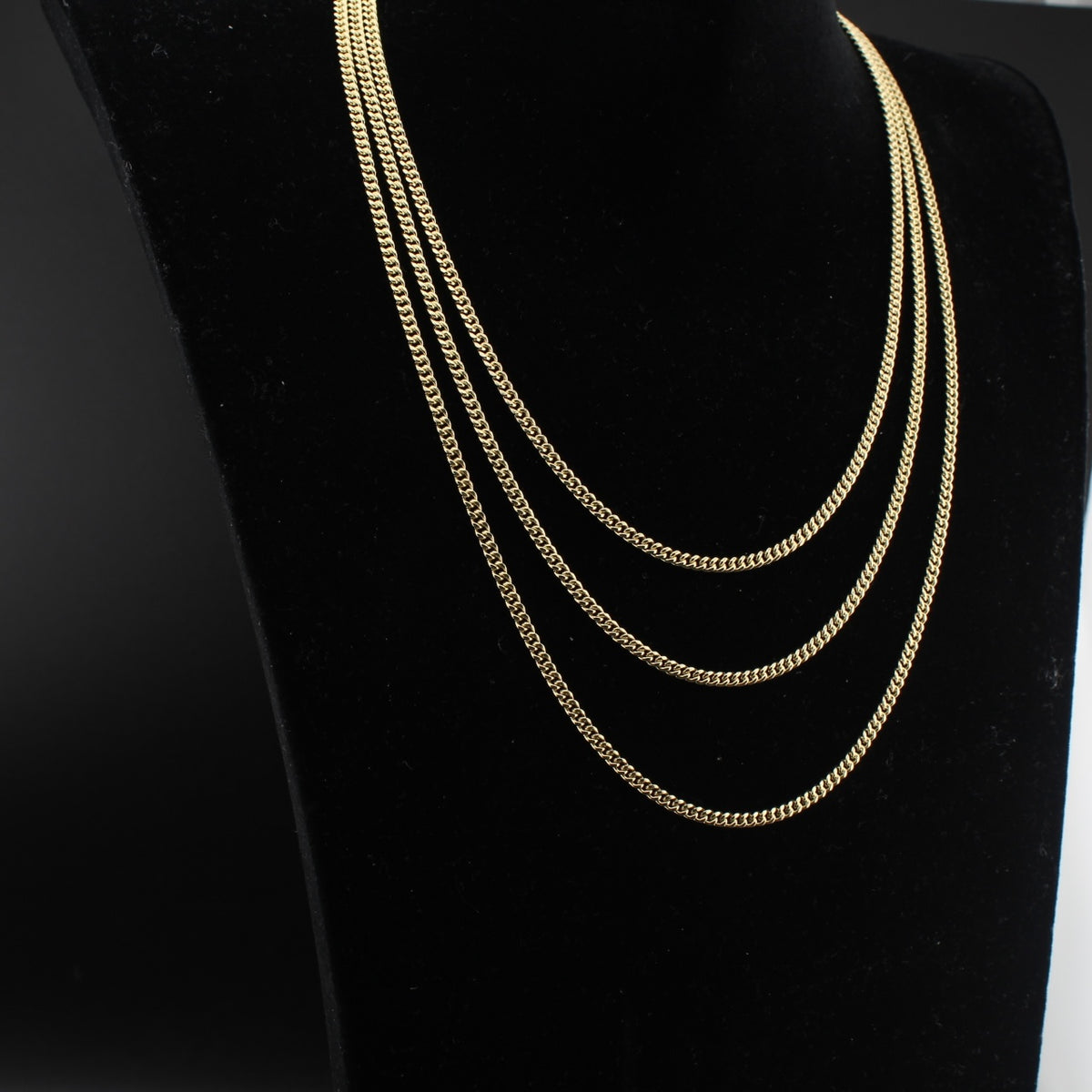 Cadena cubana de oro de 14K de 3 mm auténtica