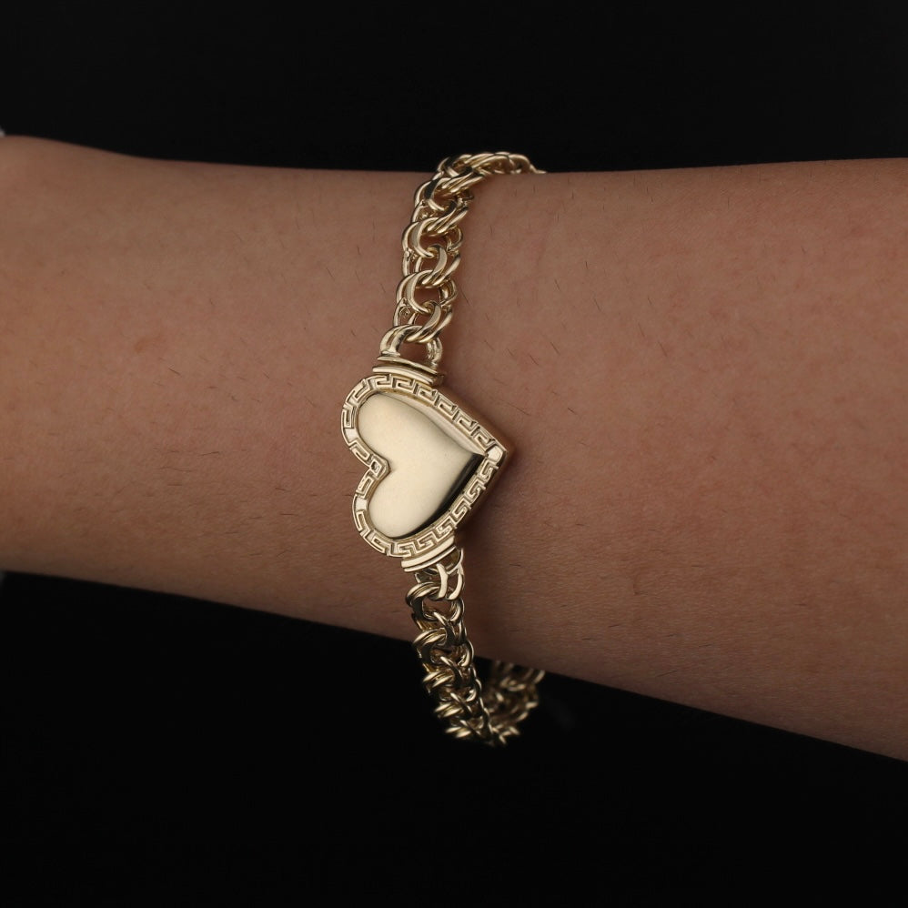 Pulsera de corazón china de oro de 10K auténtico