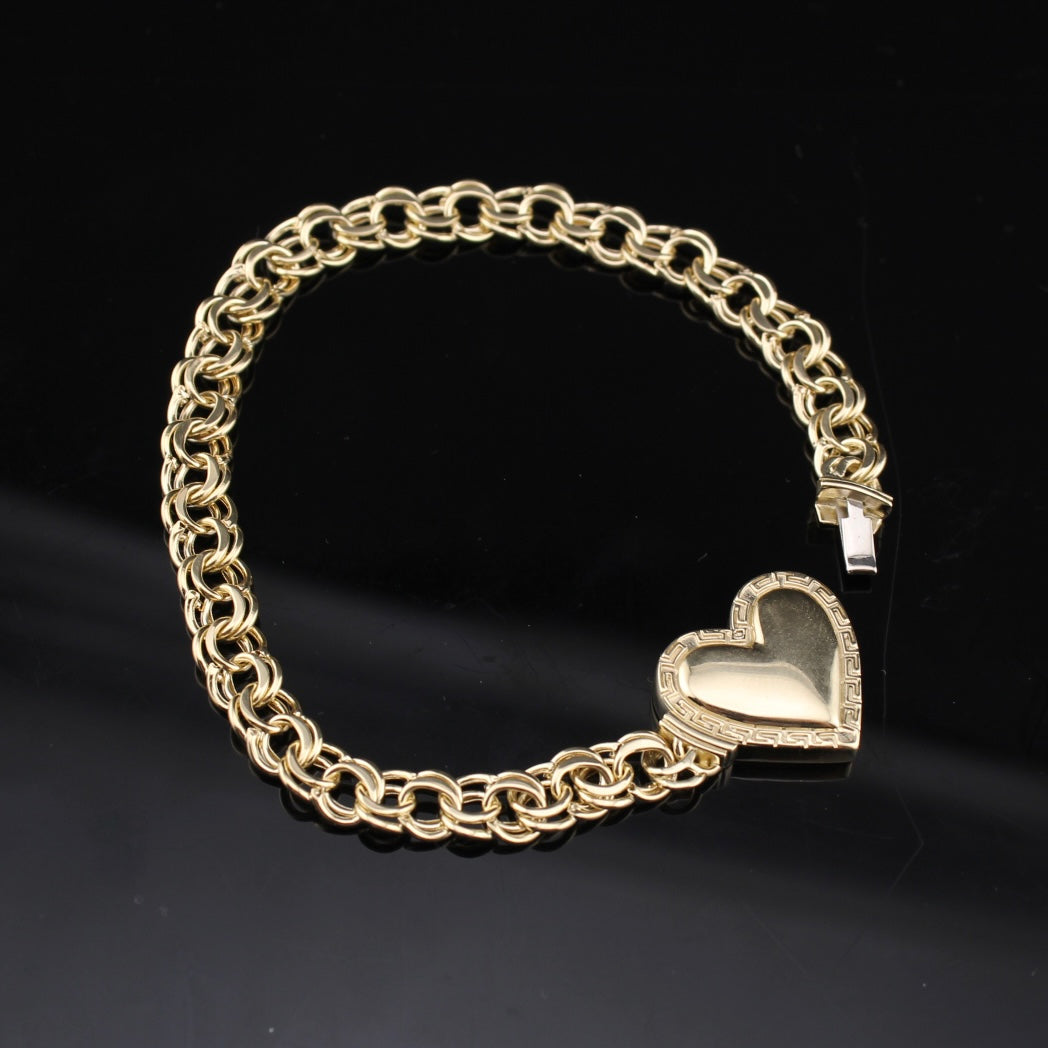 Pulsera de corazón china de oro de 10K auténtico