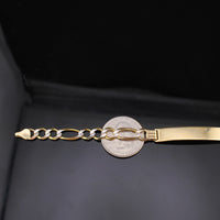 Pulsera de identificación Figaro con corte de diamante de oro de 10K real