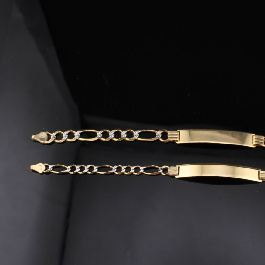 Pulsera de identificación Figaro con corte de diamante de oro de 10K real