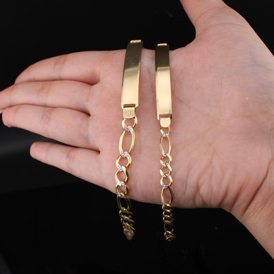 10K Diamond Cut Figaro ID Bracelet