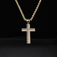 Colgante de cruz de oro auténtico de 10K + cadena de cuerda de 3 mm