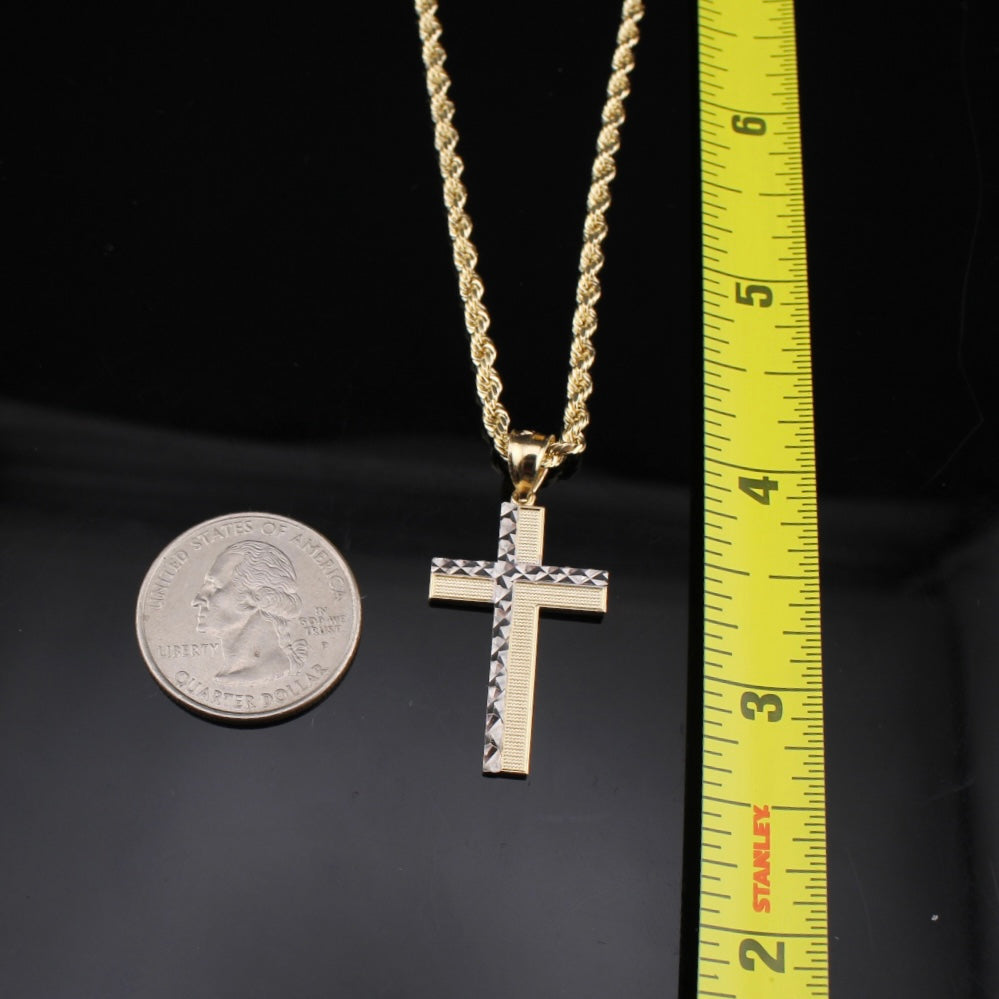 Real 10K Two Tone Gold Cross Pendant