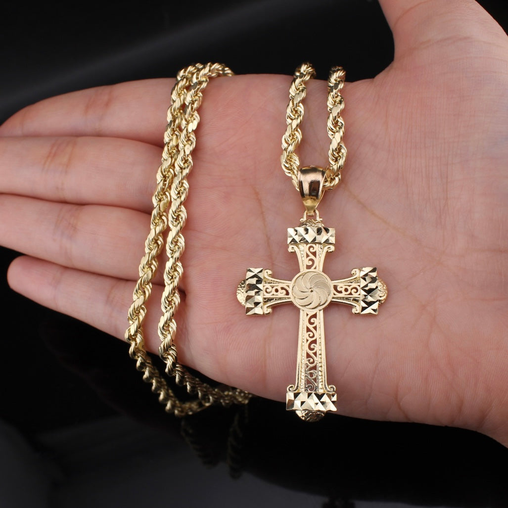 10K Gold Cross Pendant & Chain