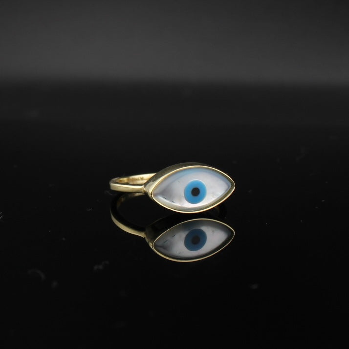 Anillo de oro de 10K auténtico con ojo turco