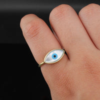 Anillo de oro de 10K auténtico con ojo turco