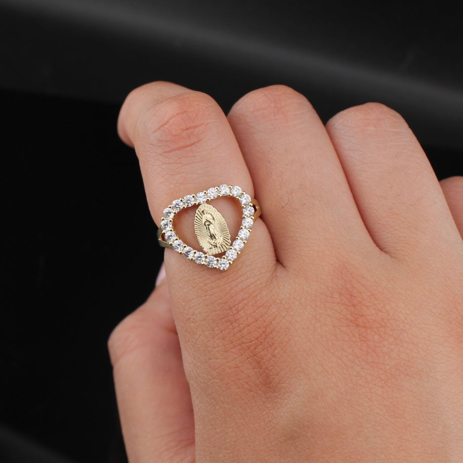 Real 10K Gold Heart Virgin Mary Ring