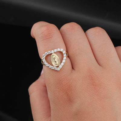 10K Gold Heart Virgin Mary Ring