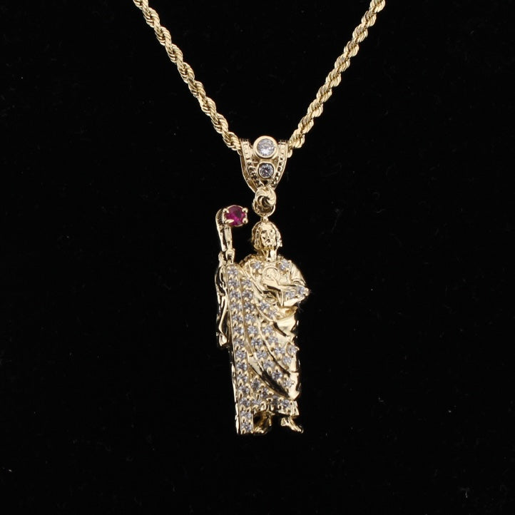 Real 10K Gold Saint Jude Pendant + 2mm Chain