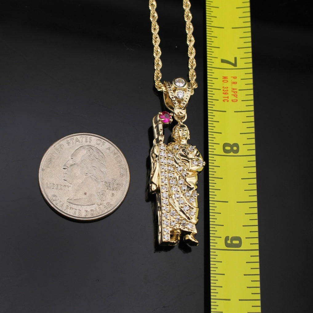 Real 10K Gold Saint Jude Pendant + 2mm Chain