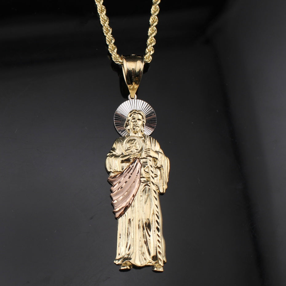Real 10K Gold Jesus Pendant + 3mm Rope Chain