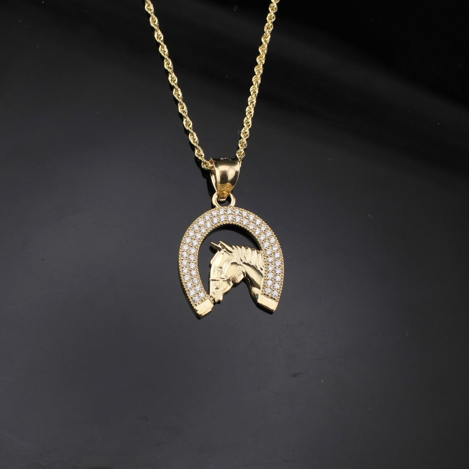 Dije de herradura de oro de 10K auténtico y cadena tipo soga de 1.5 mm