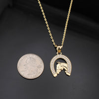 Dije de herradura de oro de 10K auténtico y cadena tipo soga de 1.5 mm